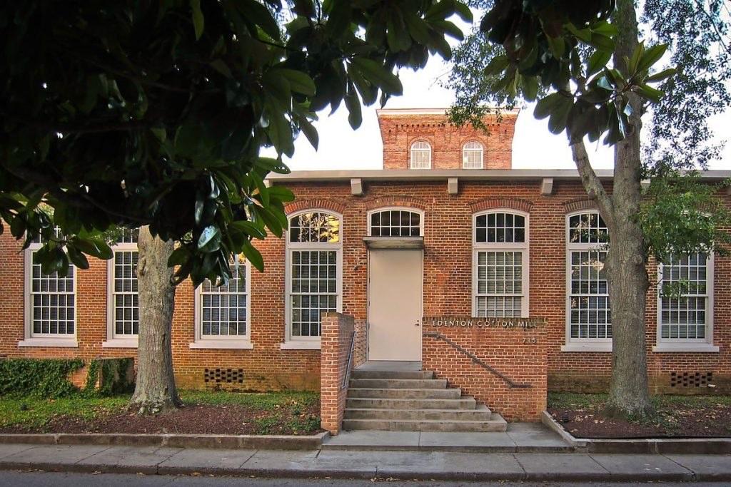 The historic Edenton Cotton Mill building, a National Register landmark in the Cotton Mill Historic District