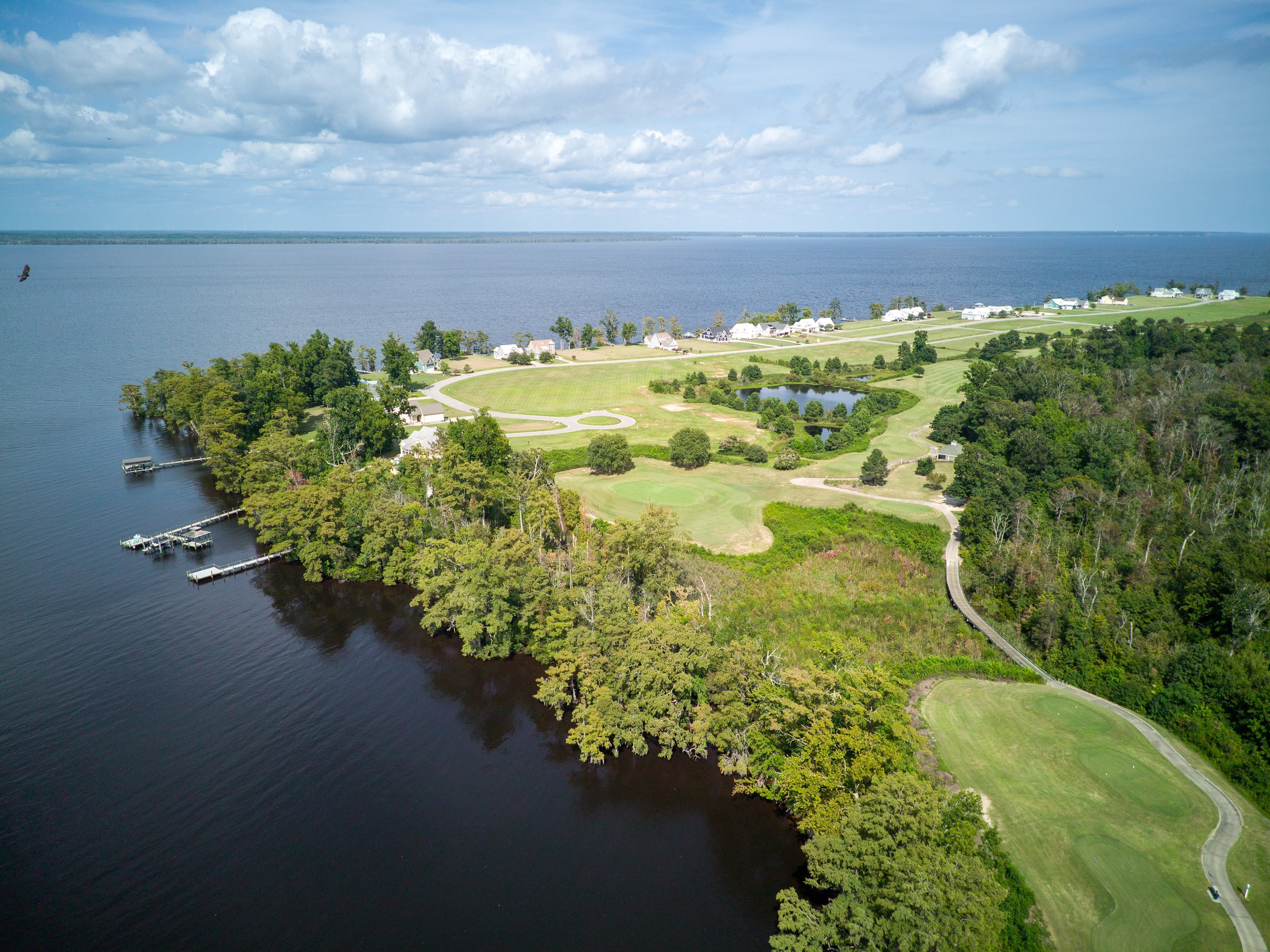 Aerial view of the Albemarle Sound near Occano